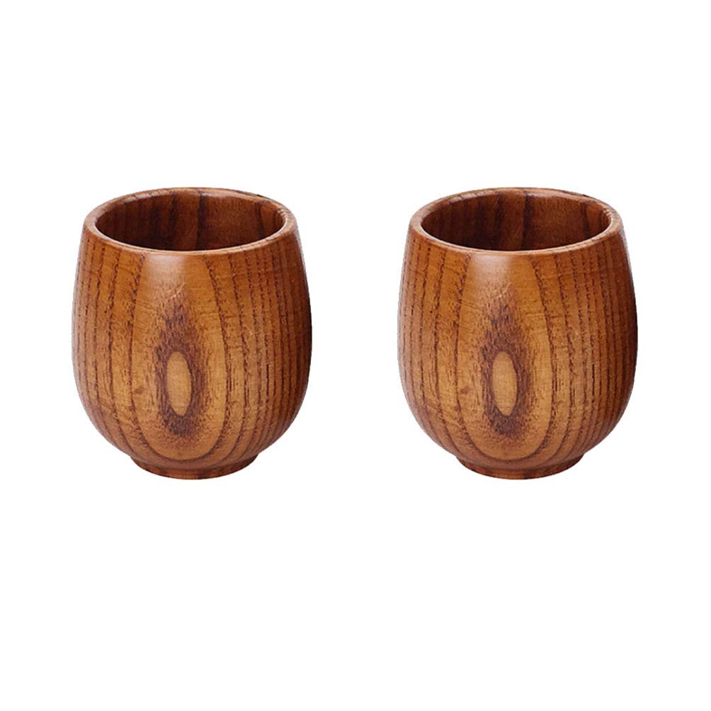 BESTONZON Natural Wooden Tea Cups Coffee Mug Wine Mug for Drinking Tea Coffee Wine Beer 2 pcs
