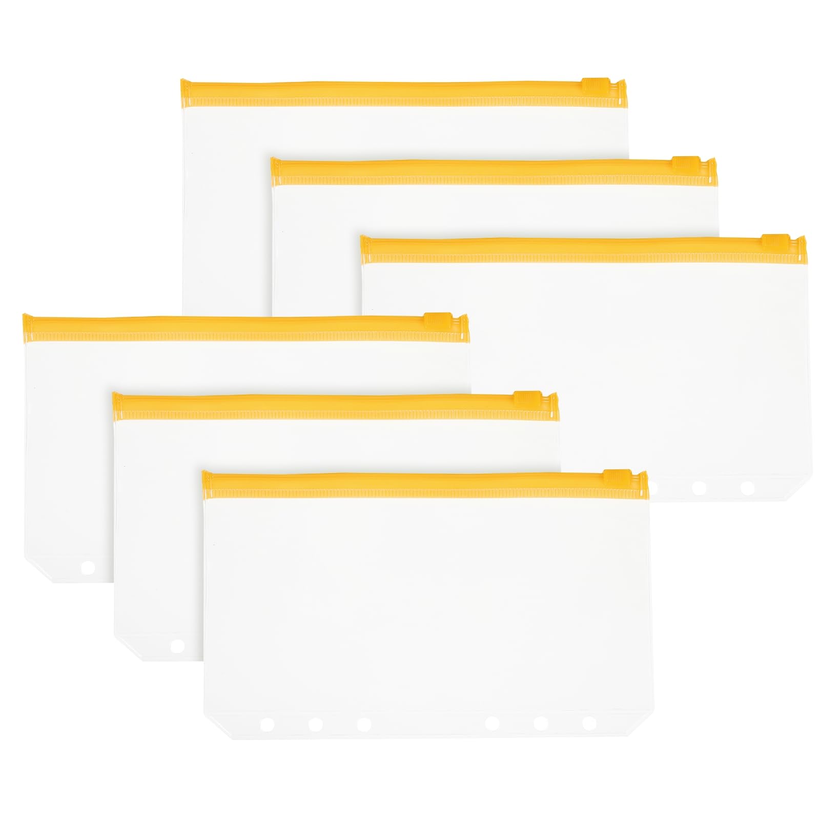 PATIKIL A6 Binder Pocket, 6 Pack 6 Holes Zipper Binder Pouch Budget Stuffing Envelopes Clear Storage Pocket Waterproof for Budget Planning Loose Leaf Bags, Yellow Zip/Clear Pouch