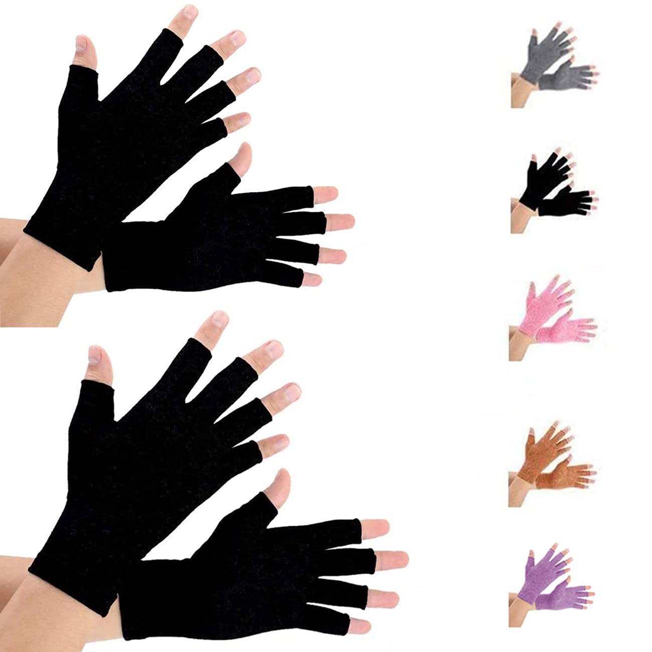 SUPERFA 2 Pairs Compression Gloves for Women and Men, Bamboo Arthritis Fingerless Gloves for Pain Relief