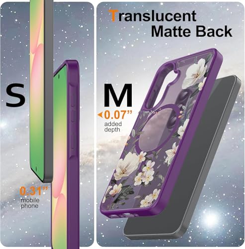 Image of VONZEE Compatible with Samsung Galaxy A36 5G Case Luxury Retro Flowers Floral Clear for Magnetic Wireless Charging Case Shockproof Case PC+TPU Cute Glossy Shiny Cover for Girls Women, Deep Purple