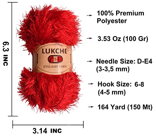 Image of Eyelash Fun Fur Yarn Premium 100% Polyester 164 Yds (150 Mt), 3.53 Oz (100 Gr) Colorful Crochet Yarn Dıy Hand Knitting. (Red, 3 Skein)