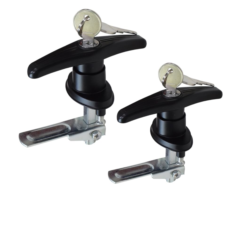 2 cerraduras de pestillo con mango en T con llave igual con revestimiento negro, compatible con gabinetes, garaje, buzón, modelo MS309-1