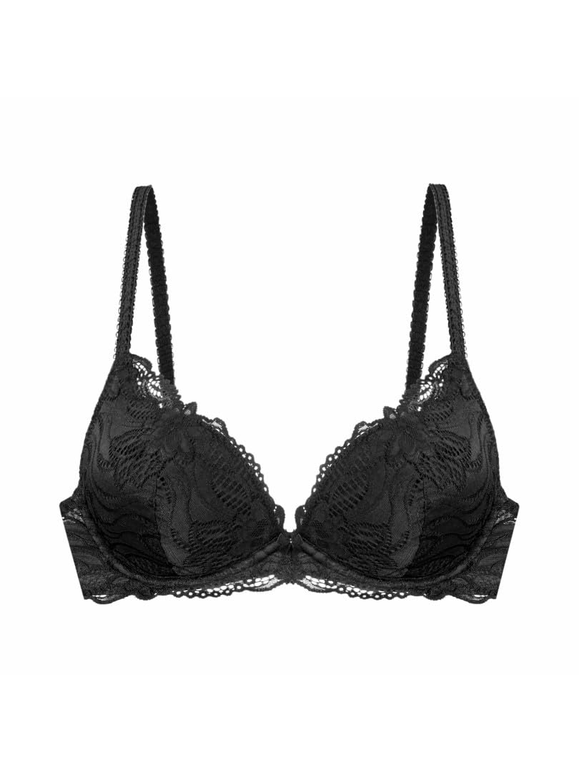 DORINA Angie Push-Up Plunge Bra – Lace Detailing, Removable Cookies, Underwired Support, Black