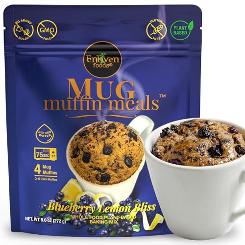2 Minute Mug Muffin Meals (Makes 4), Blueberry Lemon Bliss, High Fiber Muffin Mix with Prebiotic, No Added Sugar, Gluten Free, Vegan Snack, Plant-Based Microwave Mug Muffin, 9.6 oz (1 Pack)