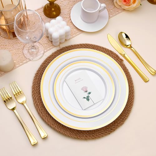 BESTSTAR 100PCS White Plastic Plates for Party, 10.25 Inch Disposable Plates with Gold Rim, Heavy Duty Dinner Plates for Christmas, Thanksgiving, Party, Wedding and Birthday - Image 3