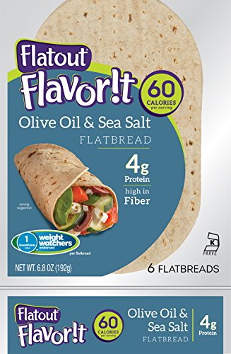 Flatout Flavorit, Olive Oil Sea Salt (1 Pack of 6 Flatbreads)