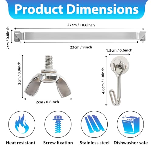 Belle&Beau JPXM016PLG2401-1 10 Inch Griddle Spatula Holder, 2 Pack Stainless Steel Grill Barbecue Tool Rack With 3 Magnetic Hooks thumb #2