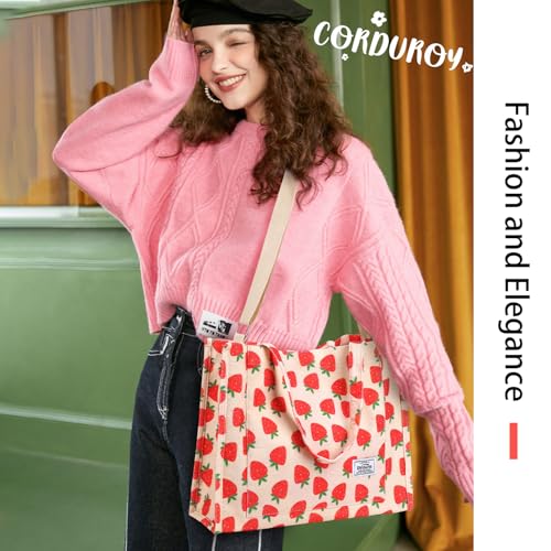 Image of Corduroy Tote Bag for Women Small Satchel Bag Mini Tote Bag Aesthetic Crossbody Handbag - School Work Travel Shopping