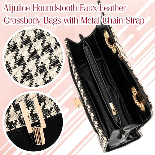 Houndstooth Faux Leather Crossbody Bags, Womens Metal Chain Strap Vegan Shoulder Clutch Purse with Rabbit Key Ring3