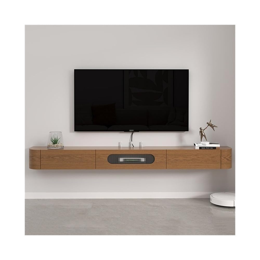 Mobile TV Mobile TV sospeso moderno da parete for sotto i televisori, salva spazio, mobile TV sospeso in legno di gomma da 63,0/70,8/78,7" con 1 anta a ribalta e 2 cassetti Mobile multimediale(1800x23