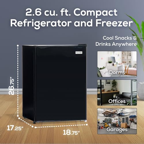 Image of Igloo 2.6 Cu.Ft Mini Fridge with Freezer- Single Door Compact Refrigerator with Glass Shelves for Homes, Dorms & Offices- Keep Snacks, Drinks & Frozen Foods Cool with Temperature Control Fridge- Black