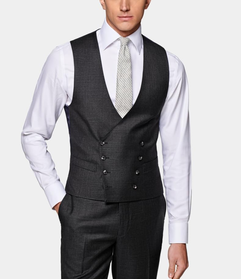 Men's Linen Suit Vest Slim Fit Casual Double Breasted Dress Vest Business Formal Waistcoat2