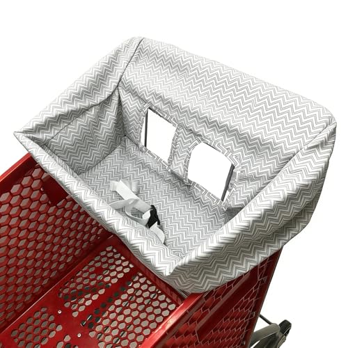 Image of Portable Shopping Cart Cover, High Chair and Grocery Cart Covers for Babies, Kids, Infants & Toddlers, Attached Carry Bag (Gray Chevron)