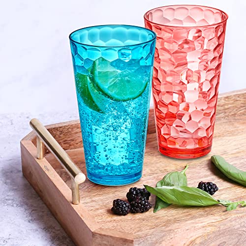 Amazing Abby - Iceberg - 24-Ounce Plastic Tumblers (Set Of 8), Plastic Drinking Glasses, Mixed-Color High-Balls, Reusable Plastic Cups, Stackable, Bpa-Free, Shatter-Proof, Dishwasher-Safe #TOP2