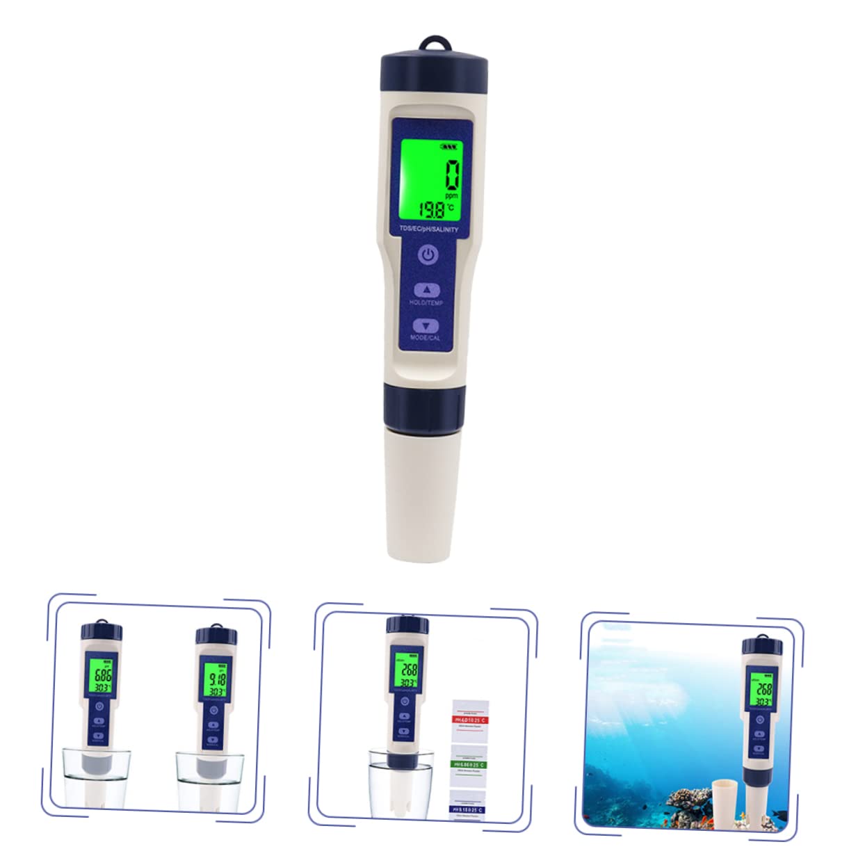 SOLUSTRE Tester Digitale Portatile per Acqua Salata per Acquari, Misuratore di Salinità in Plastico Multifunzione Retroilluminazione, per Piscine e Mare