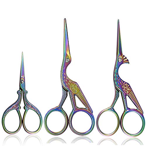 BIHRTC 3Pairs Scissors 4.5 Inch Stork Sewing Scissors and 3.6 Inch Embroidery Scissors Cross Stitch Scissors DIY Tools Shears for Sewing Craft Needlework Art Work Office Everyday Use Coloful