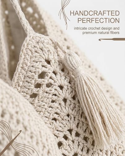 Bolso Playa Boho Crochet Algodón con Borlas miniatura 3