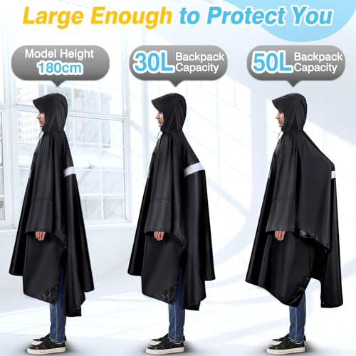 VOBUKE Regenponcho Wasserdichter Regencape mit Kapuze Taschen Reflexstreifen Atmungsaktiv Regenjacke Fahrrad Herren Wiederverwendbar Regenmantel Damen mit Belüftet Regen Poncho Freien Camping Wandern