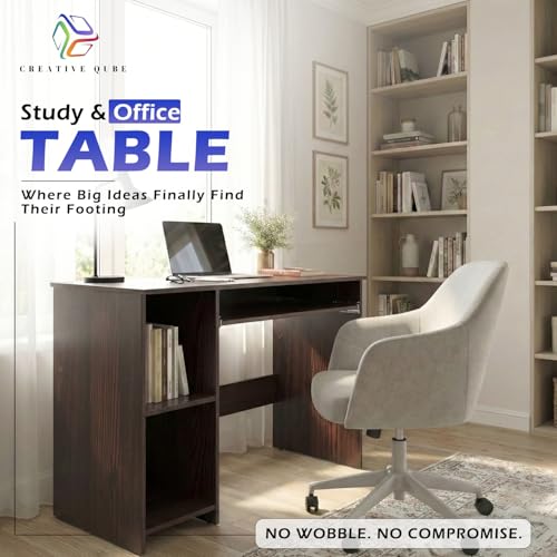 Image of 104x50x75CM Engineered Wood Study Table with Keyboard Tray & 2 Open Storage Shelves for Home, Office | Scratch & Moisture Proof Computer, Laptop Table | 1 Year Warranty- Golden Oak