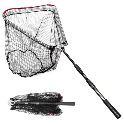 Gykutix Épuisette Pêche Pliable 130cm, Filet de Pêche en Nylon Recouvert de Caoutchouc avec Poignée Télescopique, pour La Pêche de Carpe, Truite,...