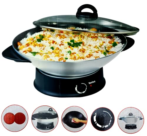 Wok électrique TEFAL - SILVER - Cuve en aluminium anti-adhésive - Thermo-Spot - Noir et silver