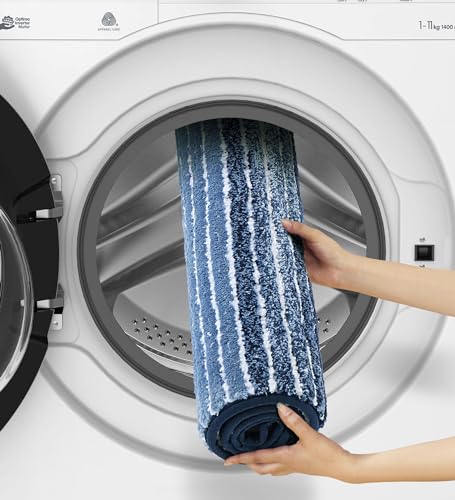 Image of Obsessions Soft & Plush Bath Mat | Quick Dry, Stain & Skid Resistant | Luxuriously Soft, Long Lasting Color | TPR Latex Backing, Size 50x80 cm, Light Blue & Dark Blue