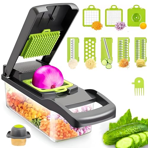 Retoo Cortador De Verdura 12 En 1 Multifuncional, Mandolina De Cocina Manual Con Cuchillas Intercambiables, Picador De Verduras Y Patata, Rallador Verduras Y Queso, Utensilios De Cocina