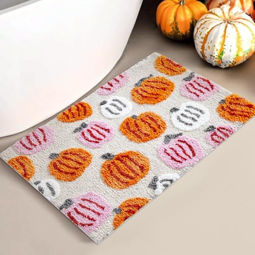 Cute Pumpkins Bathroom Rugs Non Slip Washable Boho Fall Autumn Bath Mat Rug Shaggy Absorbent 2×3 Rustic Farmhouse Country Fall Area Rugs for Bathroom Kitchen Entryway Fall Aesthetic Decor
