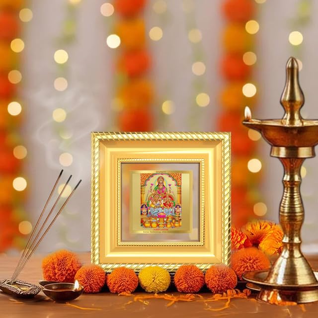 Image of DIVINITI Lakshmi Kuber 24K Gold Plated Foil Tabletop Photo Frame for Home Decor, Puja Room, Luxury Gifting | DG Frame 015 S1A (10x10 CM)