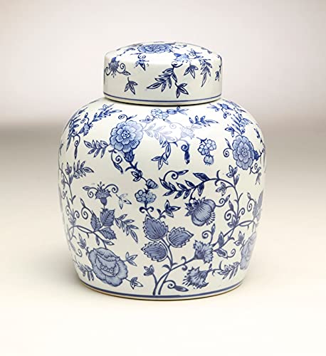 AA Importing 59953 Blue & White Ceramic Chinoiserie Ginger Jar 9 Inches High