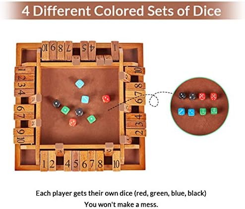 ApudArmis 4-Player Shut the Box, Large Wooden Board Game Set with Dice, 4-Way Play Shut-The-Box for Kids Learning Addtion Adults Classroom Home Party Pub (12 In)