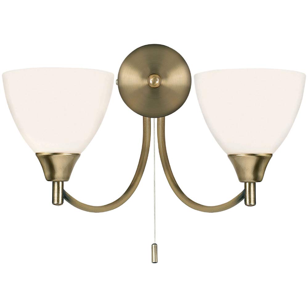 Loops Dimmable Led Twin Wall Antique Brass & Frosted Glass Curved Lamp Ing Light