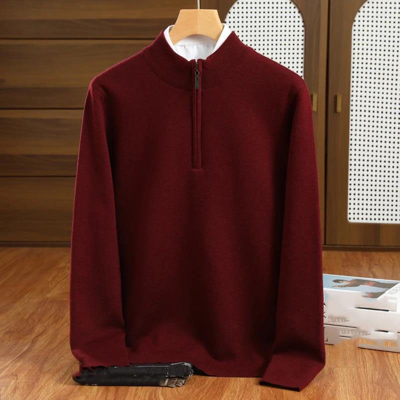 Men's Merino Wool Sweater Men Half-High Collar Pullover Business Casual Half Zipper Tops3