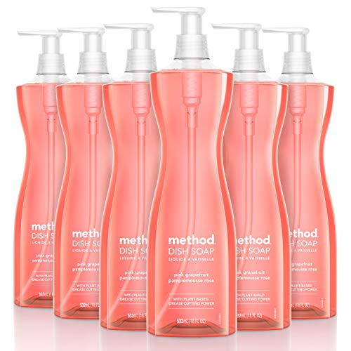 Method Dish Soap, Pump Bottles, Pink Grapefruit, 18 Fl Oz, Pack of 6