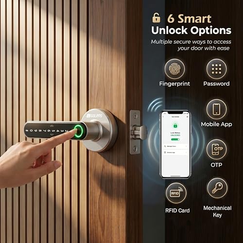 Image of Golens X39 Smart Door Lock | 6 Unlock Ways: Fingerprint, Password, RFID, OTP & Key | Anti-Peep Code | Passage Mode | Digital Door Knob for Home, Office l (Silver)