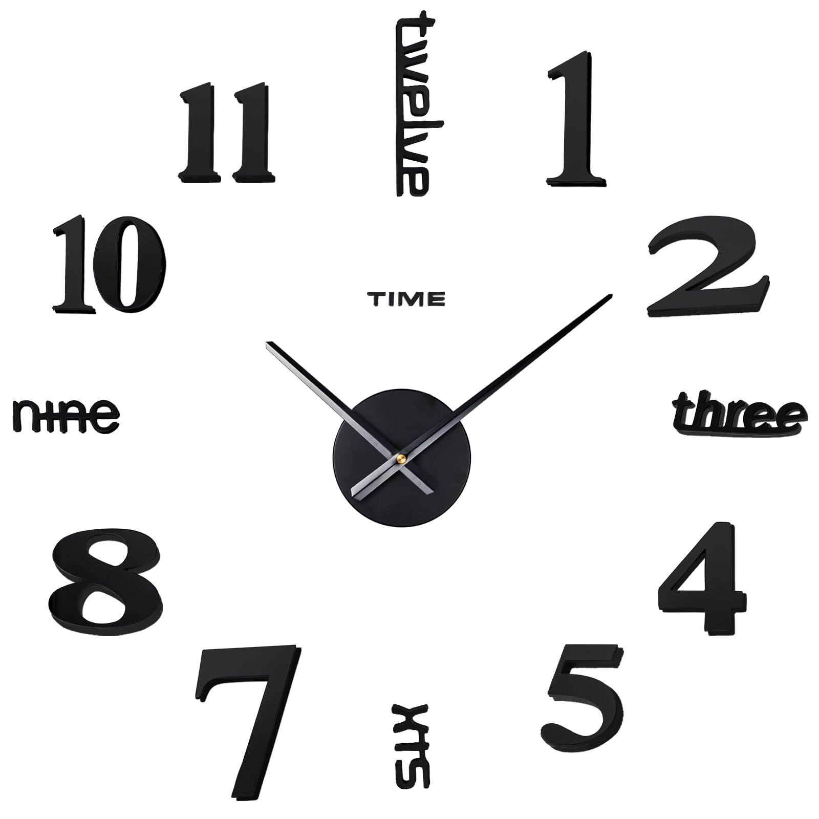 AILILIFE 20-28 Inch DIY Wall Clock 3D Frameless Silent Non-Ticking, Modern Battery Operated Wall Clocks for Living Room, Bedroom, Office, and Home Decoration (Black)