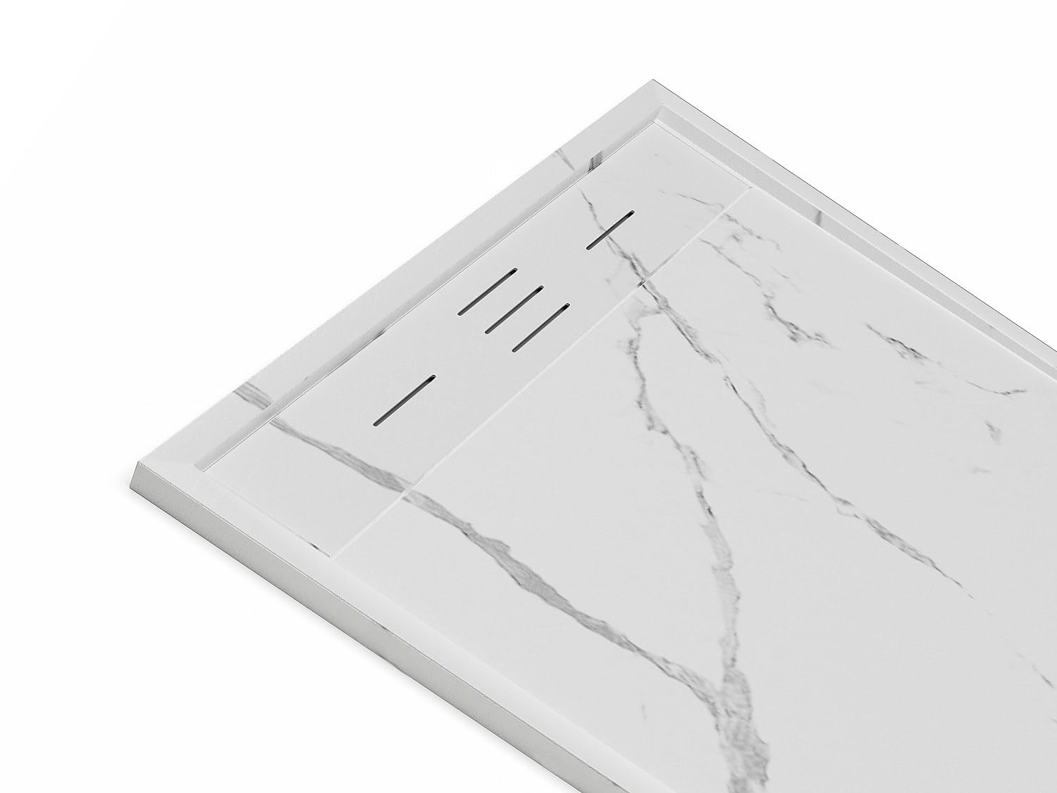 Vente-unique - Receveur de douche extra plat à poser ou à encastrer recoupable en résine SMC - Blanc marbré - 120 x 90 cm - LYROSA
