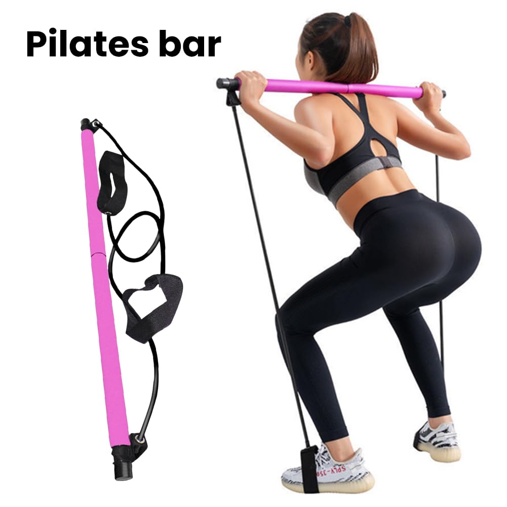 Kit de barre de pilates avec bande de résistance, bandes de résistance portable, barre de Pilates pour la maison et la salle de sport, bodybuilding, yoga, pilates bâton avec dragonne pour les pieds