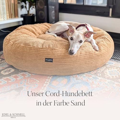 EDEL&SCHNELL orthopädisches Hundebett handgefertigt mit waschbarem Bezug inkl. Kuschelhöhle aus kuscheligem Kunstfell für in grau, Durchmesser 125 cm