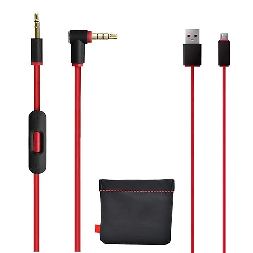 Cable de audio auxiliar de repuesto original para auriculares Beats by Dre Solo/Studio/Pro/Detox/Wireless con micrófono rojo+cable cargador de