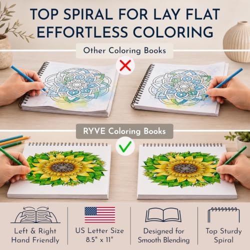 Image of Mandala Coloring Book for Adults - Spiral Bound, 50 Unique Designs, 180 GSM
