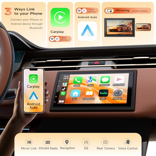 Image of Haudio Wireless Double Din Car Stereo with Bluetooth, Wireless CarPlay and Android Auto, Backup Camera, GPS Navigation, Free APK Download and Deletion, FM, Voice Control, Mirror Link (9 inch-4G+64G)