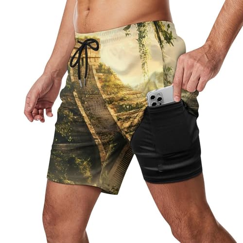 Mayan Pyramid Mens Swim Trunks with Quick-Drying Lining Beach Shorts for Outdoor Sports2
