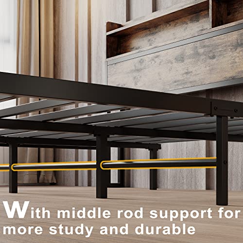 Ironck Full Size Bed Frame With Bookcase Headboard With Charging Station, Mattress Foundation/No Box Spring Needed, Non-Slip Without Noise, Vintage Brown #TOP4