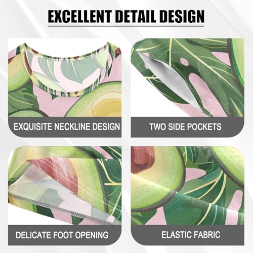 ALAZA Avocado Palm Leaves Fruit Pajamas Set Short Sleeve Cotton Sleepwear Summer Pjs 2 Piece 5-14Y4