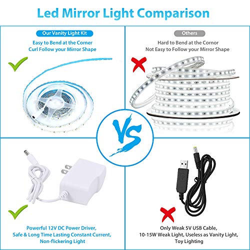 Led Vanity Mirror Lights, DIY 13ft 240 LEDs Makeup Vanity Light, Plug in Dim-able Vanity String Lights with Cord, Mirror not Included