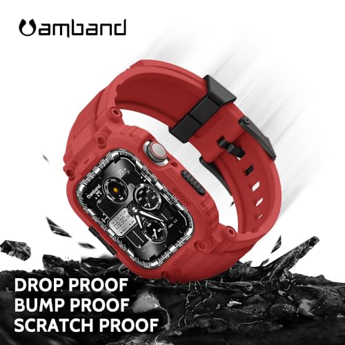Image of amBand Bands Compatible with Apple Watch 9 /8 /7 /SE (3 /2 /1) /6 /5 /4 45mm /44mm Case for Men, M1 Sport Series Rugged Bumper Protective Cover for iWatch SE3 /SE2 /6 /SE /5 /4 /3 44 mm 42mm - Mars Red