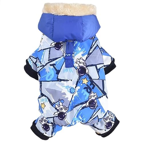 JPETTO犬服 つなぎ ダウンコート 雪遊び ドッグウェア パーカー 冬服 ペット 猫服 ダウンジャケット 裏起毛 犬の服 ジャケット 猫服 ダウンベスト 暖かい 防寒着 子犬 トイプードル チワワ服 お散歩25-H23176Wブルー2XL