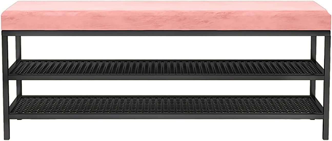 KLGFBDC Shoe Bench Storage with Padded Cushion Seat, 2-Tier Metal Frame Shoe Rack, Modern Entryway and Bedside Organizer, Stylish Home Décor