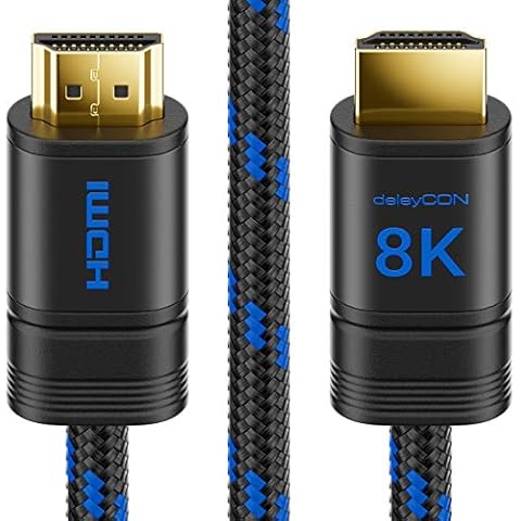 deleyCON 2m 8K UHD-II HDMI 2.1 Nylon Kabel 4320p 2160p 8K@60Hz 4K@120Hz 7680x4320p Metallstecker Dolby DTS HDR eARC CEC HDTV Ethernet Cover